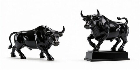 Fototapeta premium Black Bull Statue on white Background