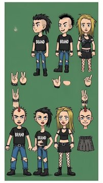 Punk Rock Character Animation And Poses Green Background