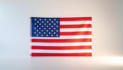 Fototapeta premium The American flag with its stars and stripes is displayed against a white background, representing patriotism and national pride in the USA.