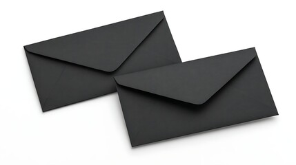 Flat Lay of Three Black Envelopes on a White Background / 白い背景に並べられた3つの黒い封筒のフラットレイ