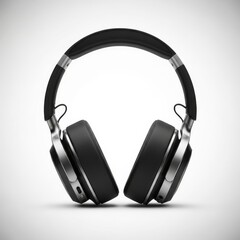 Fototapeta premium Black and silver over-ear headphones on white background