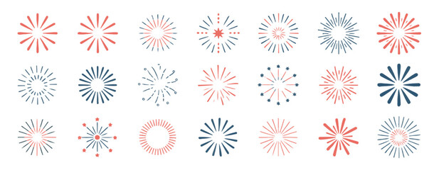 Abstract festive fireworks explosion collection burst radial line art graphics © VANU