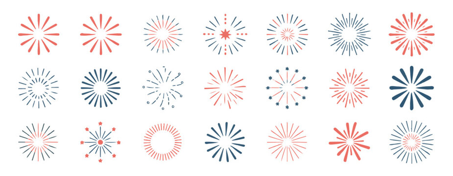 Abstract festive fireworks explosion collection burst radial line art graphics