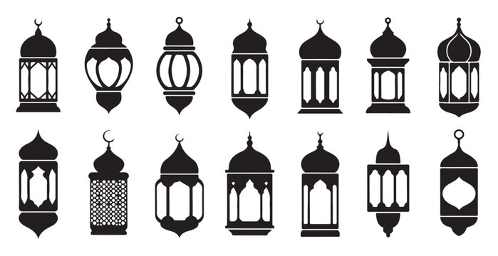 Collection of detailed Islamic lantern and lamp silhouettes for Ramadan and cultural themes