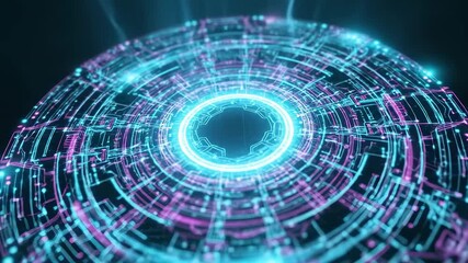 Futuristic Digital Circular Pattern with Neon Colors and Grid Design for Tech and Art Enthusiasts - Powered by Adobe