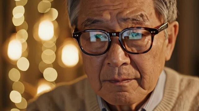 Closeup of an elderly man wearing glasses