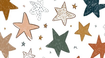 Hand drawn star pattern design with various colors on white background
