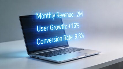 Laptop displaying business metrics