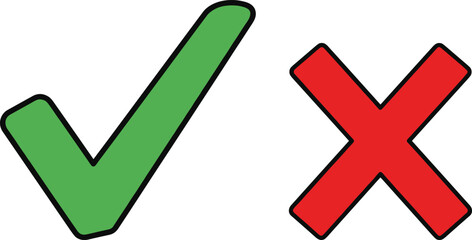 Obraz premium Green check mark and red cross icons isolated on white background, approval and rejection symbols for user interface, decision making, validation, and confirmation concepts