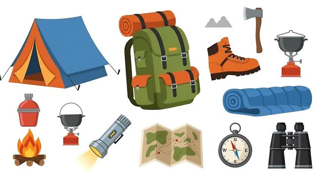 Pixel Camping Gear Collection Outdoor Adventure Essentials Backpack Tent