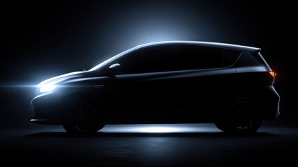 Silhouette of a modern vehicle against a dark background