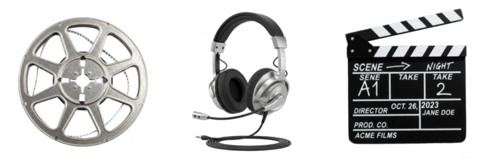 Cinema and Film Production Icons Set Isolated on White Background