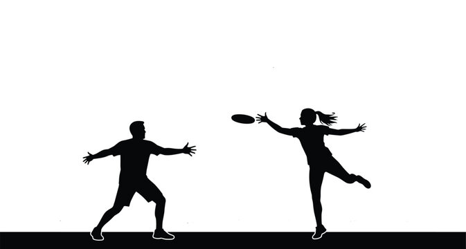 Ultimate frisbee players catching disc in action sports silhouette teamwork competition isolated on white background illustration