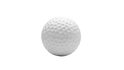 Close-up of a white golf ball with dimples against a plain background