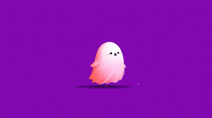 Animated cartoon ghost floating against vibrant purple background