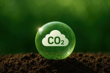 Carbon Conundrum: A glistening glass orb encapsulates a cloud and CO2, highlighting the urgent call for environmental responsibility and the pressing need to combat global warming