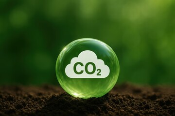 CO2 Emblem in Nature: A symbolic depiction of carbon dioxide within a pristine water droplet, representing environmental consciousness, set against an earthy and verdant backdrop.