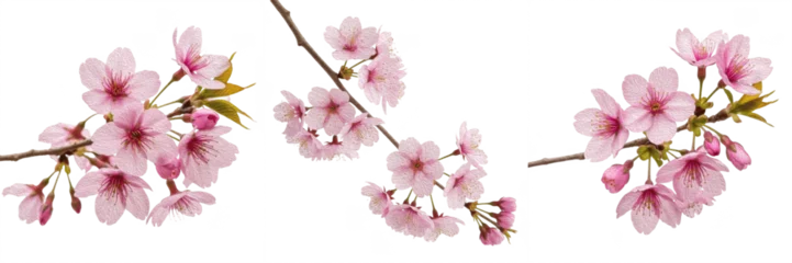 Fototapeten Kirschblüte Beautiful pink cherry blossom branches set isolated on white background  © Ganesha