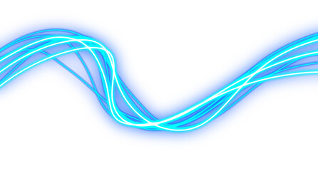 Fototapeta premium Abstract blue neon wavy light trails on transparent background