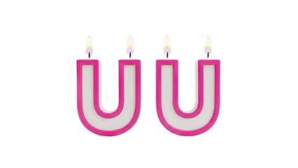 Two Pink and Cream "U" Shaped Candles Burning