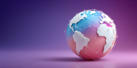 Business global network sphere with connected nodes and modern gradient map evoking innovation