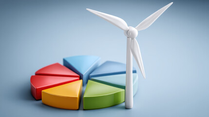 Business renewable energy pie chart with wind turbine symbol of sustainable growth and green