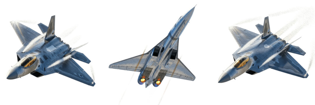 Modern Futuristic Fighter Jet Set in Flight, Tactical Military Aircraft