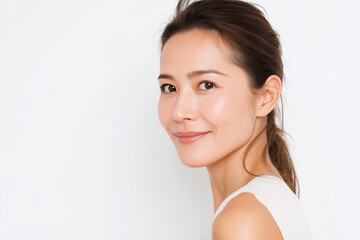 40代, 女性, 美容, スキンケア, 化粧品, 美肌, エイジングケア, 若々しさ, 健康的, 自然体, 日本人, アジア人, 美容医療, 保湿, 美白, ツヤ肌, ナチュラルメイク, フェイシャルケア, 美容液, クリーム, マスク, リフトアップ, シワ改善, ハリ肌, エステ, 美容クリニック, 笑顔, クローズアップ, ポートレート, リラックス, ヘルシーライフスタイル, アンチエイジ