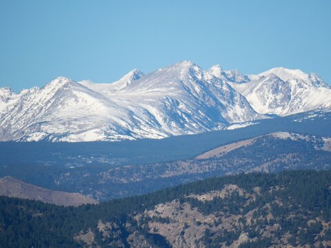 Snow-Covered Mount Albion with Apache, Kiowa, and Navajo Peaks Above Colorado Foothills