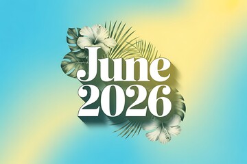 Vibrant tropical calendar template with June 2026 text and floral design