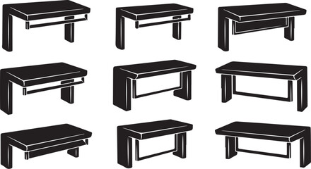 Collection of black tables in various positions and angles