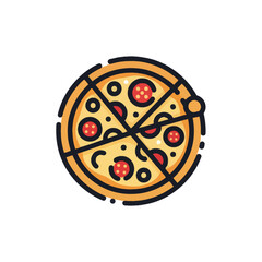 Fototapeta premium Simple illustrated pizza with pepperoni slices divided into equal slices on a white background