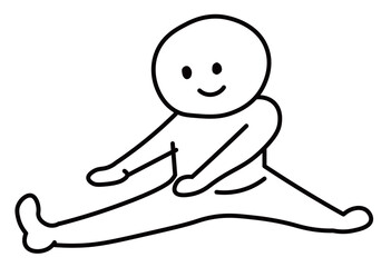 Person doing seated straddle stretch exercise for flexibility, relaxation, and daily wellness routine illustrated in simple clean line art style suitable for fitness, yoga, and health related designs
