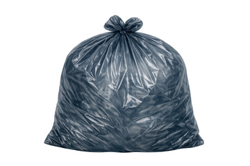 Fototapeta premium Black plastic garbage bag tied and full of trash, representing waste, disposal, and environmental concerns on transparent background