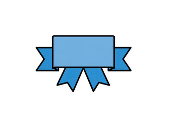 A geometric, award-style ribbon design, in light blue, rests against a solid black background