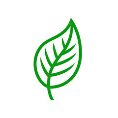 Simple green outline of a leaf with veins, set against a solid black background