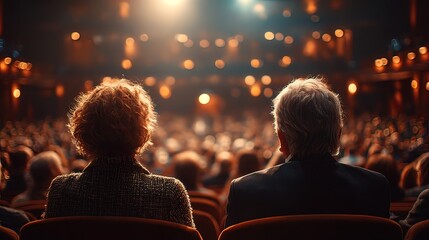 Two people seated in an auditorium