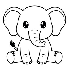 Obraz premium vector A super cute and charming baby elephant with big ears and large, expressive eyes, sitting happily in a cartoon style.
