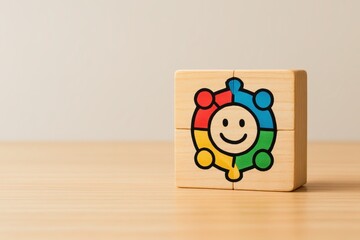 Teamwork and Collaboration: A vibrant, multi-colored jigsaw puzzle, depicting unity and collaboration, sits on a wooden surface, embodying the power of teamwork and harmonious cooperation.