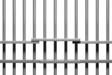 Gray metal prison cell bars isolated on a transparent background