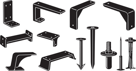 Assorted metal brackets and screws for construction and repair