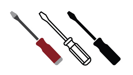 Obraz premium Three different screwdrivers on a white background for repair and maintenance