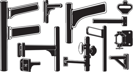 Collection of various door handles and hardware components