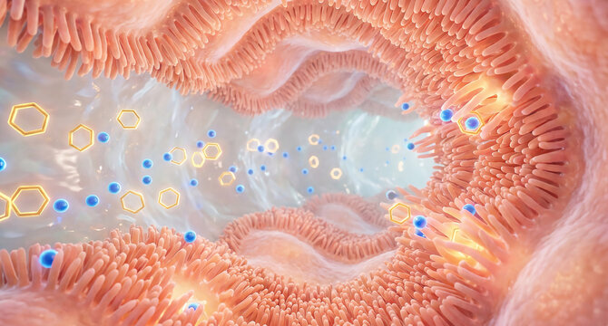 Proximal Convoluted Tubule Lumen: Glucose and Sodium Reabsorption via Brush Border Microvilli (SGLT2 Mechanism Concept) - 3D Rendering
