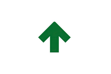 A vibrant green arrow pointing upwards, set against a stark, solid black background