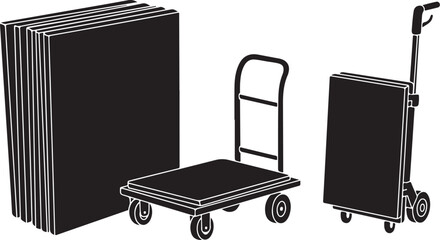 Black folding display boards and carts for exhibitions events