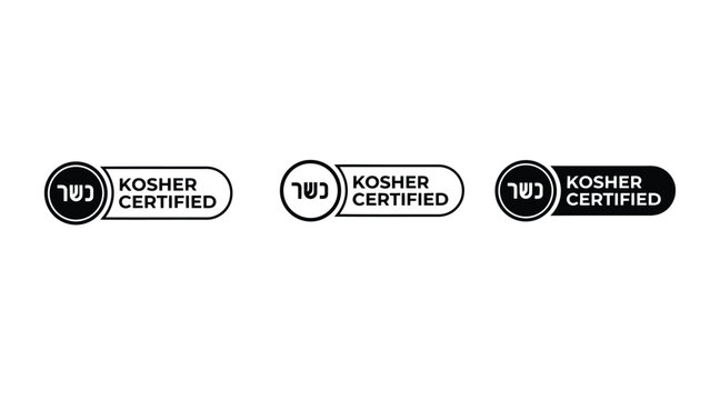 Three kosher certified logos on a white background for food products
