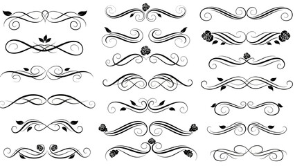 Fototapeta premium Collection of intricate, black decorative swirls and floral border designs