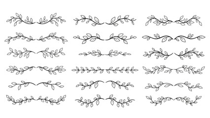 Collection of black and white decorative floral vine borders with leaves and curves
