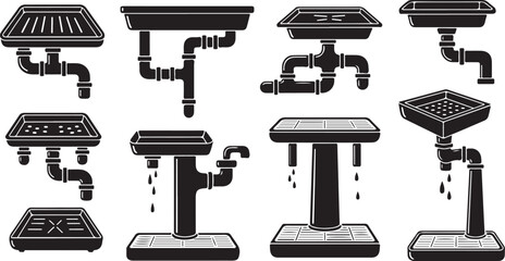 Various Shower Heads and Pipes in Black and White